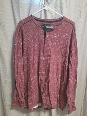 Men's Long-Sleeve Henley Modern Culture Shirt in Maroon. Very Lightweight. 2XL